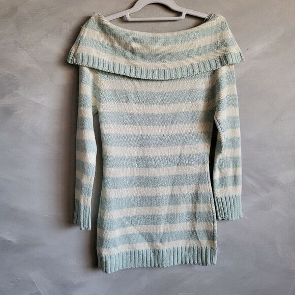 Bongo Fold-Over Cowl Neck Striped Tunic Sweater Icy Blue Shimmer Small NWOT - Picture 6 of 8